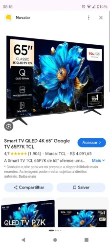 Tv TCL 65 polegadas semi nova
