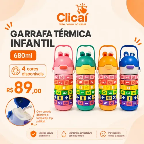 Garrafa térmica infantil 680ml com canudo e alça