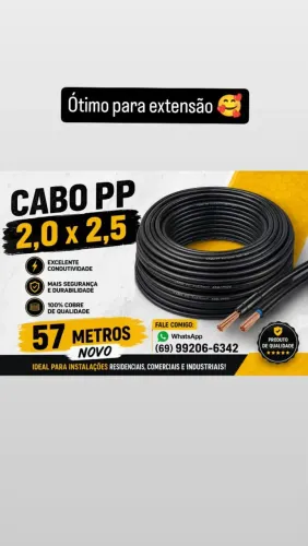 Cabo PP 2,0 por 2,5<br> 57 metros, novo