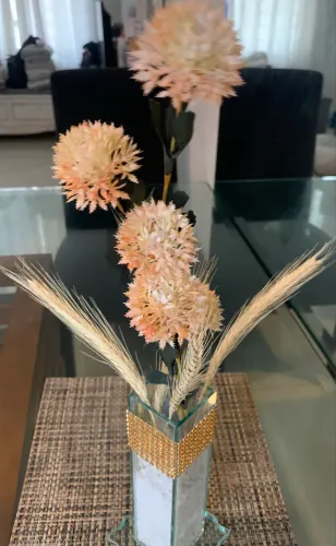 Arranjo Decorativo com Flores Secas em Vaso de Vidro - 48cm