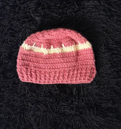 Gorro Adulto Rose em Crochê Lã Touca Rosa e Creme