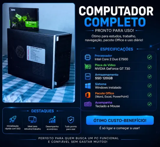Computador com Placa de vídeo GT 730 Windows 10 já com pacote office