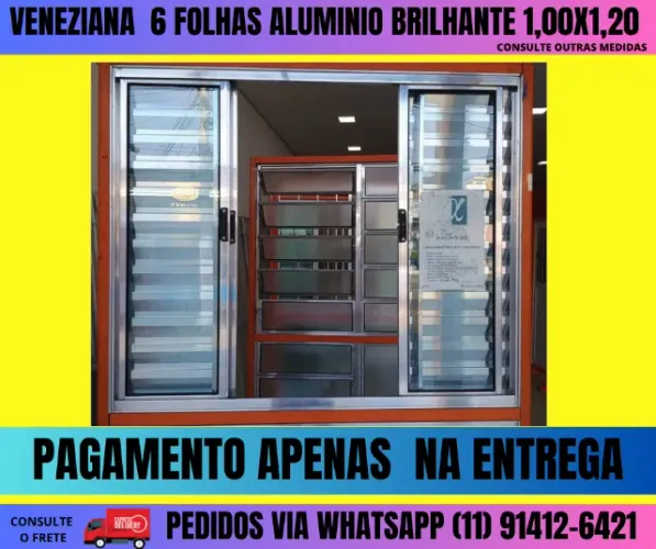 Janela de Correr Veneziana de 6 Folhas Alumínio Brilhante 