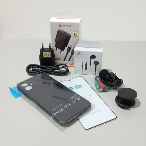 Acessórios para Galaxy A06 Carregador Rápido + Fone + Capa + Película + Microfone