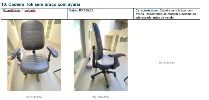 10. Cadeira Tok sem braço com avaria