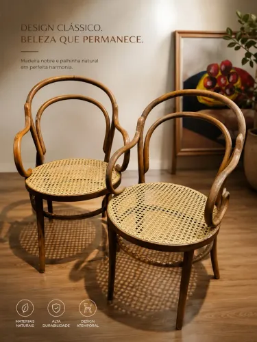 Par de Cadeiras Antigas Estilo Thonet com Braço