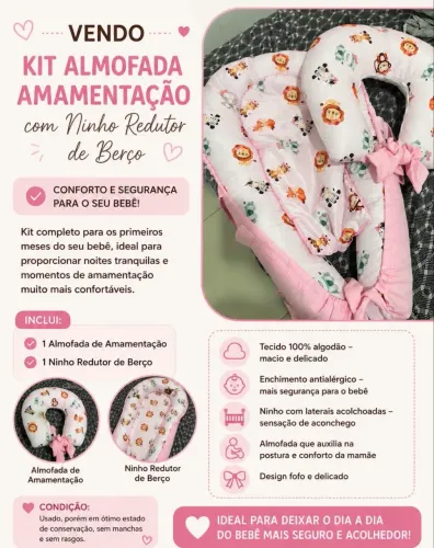 Vende-se kit de almofada amamentação com ninho redutor de berço 