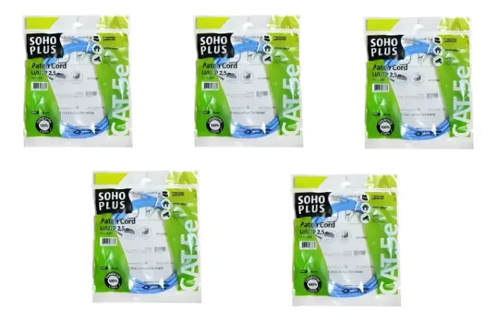 Kit 5x Patch Cord Cat5 Azul 2,5 Metros Furukawa Soho Plus - Cabo de Rede RJ45