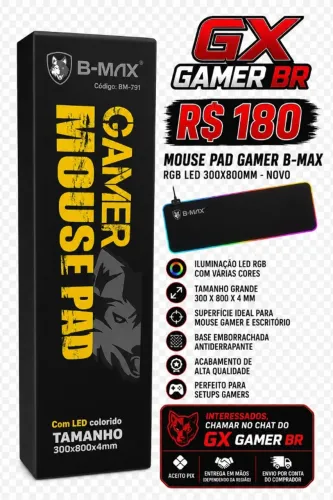 Vendo Mouse Pad Gamer B-MAX RGB LED, modelo BM-791, novo e na embalagem.