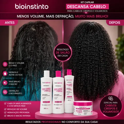 Kit Bio Instinto Descansa Cabelo Original - Anti Frizz, Hidratação e Redução de Volume.