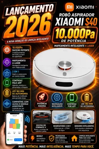 Robô Aspirador Xiaomi S40 | 10000Pa Mapeamento Inteligente Bivolt