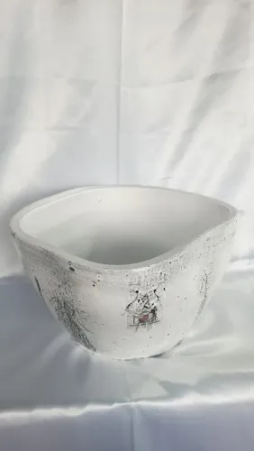 Vaso de Cerâmica Esmaltado Branco com Preto 14x24 cm