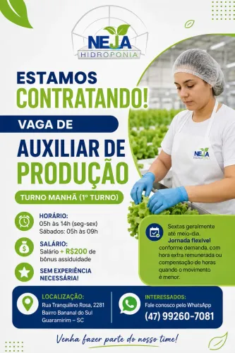 Auxiliar de Produção - Alimentício - Turno Manhã (05h-14h)