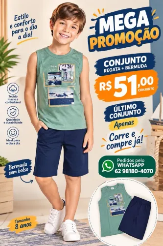 CONJUNTO CAMISETA REGATA E SHORT MENINO 8 ANOS ELIAN