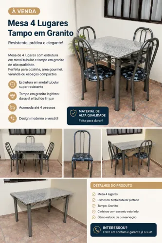 Mesa de jantar, tampo em granito