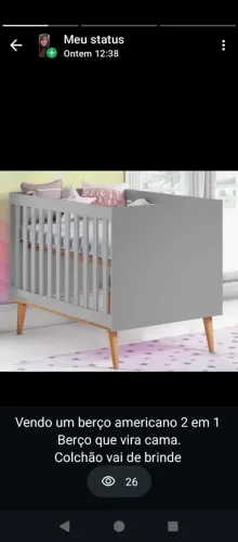 Vendo um berço que vira cama, colchão vai de brinde, aceito troca por bicicleta infantil.