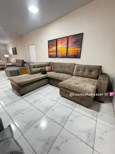 Sofá Retrátil com Chaise Sofá tamanho Família Modelo Paris