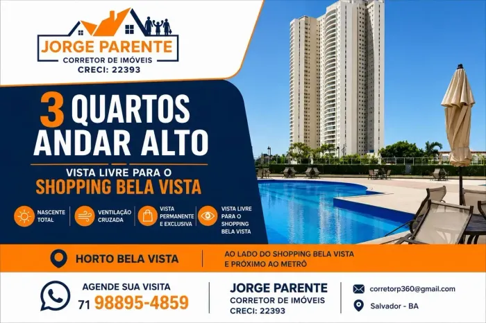 3 Quartos | Andar Alto | Vista Livre para o Shopping Bela Vista | Nascente Total | Ventila