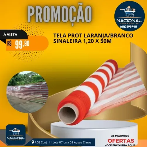 TELA SINALEIRA LARANJA E BRANCA 1,20M X 50M LAHUMAN