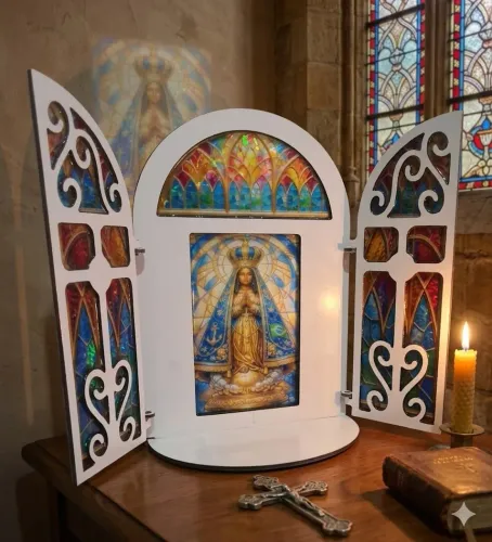 Oratório nossa senhora vitral translúcido uso int/ext
