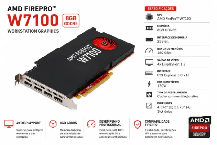 AMD FirePro W7100 8GB Profissional para CAD, Render e Workstation