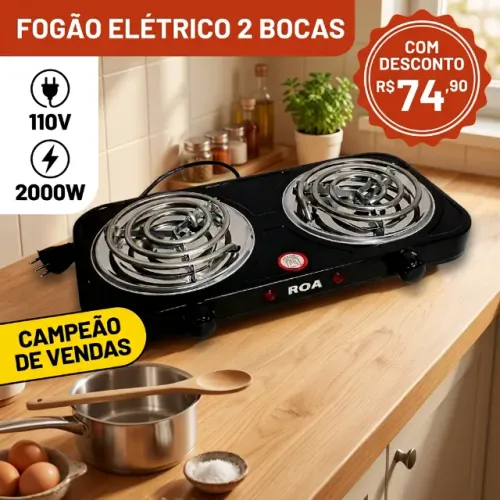 Fogão Elétrico Portátil 2 Bocas - Preto, 110V, Compacto e Seguro