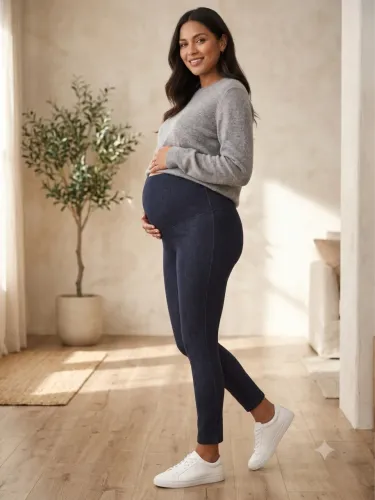 Calça legging gestante tam M cinza Agora Sou Mãe 