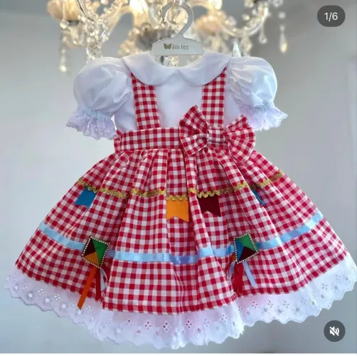 Vestido junina de luxo de um ano com saiote embutido