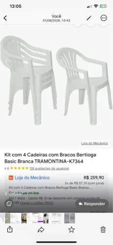 Kit com 04 cadeiras Tramontina branca
