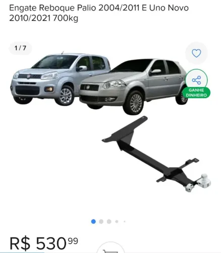 Vendo Engate para Reboque do Palio 2004 a 2011, capacidade 700kg