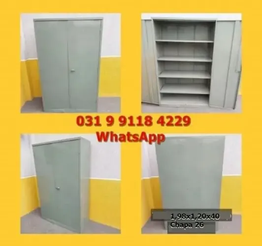 Armário de aço 1,98x1,20x40 com chave Novo Frete Gratis