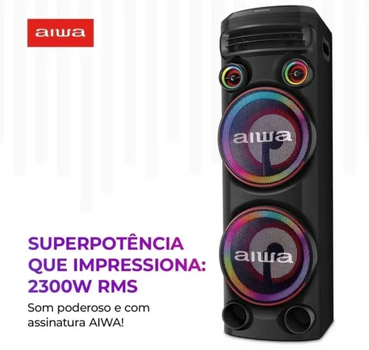 Torre de Som AIWA 2300W Woofers 10" Bluetooth RGB - Bivolt