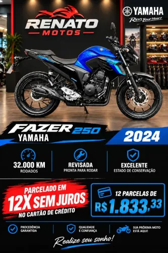 Fazer 250 2024 12x sem juros no cartão de crédito!