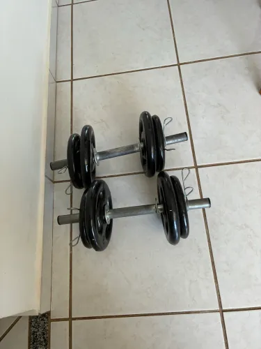 Kit Halteres 20kg - 2 Barras + 8 Anilhas (3kg e 2kg) com Presilhas