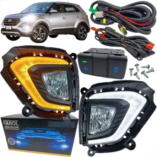 Kit Farol Milha Creta Drl Botão Original Shocklight 2020 à 2023 Melhor do Brasil