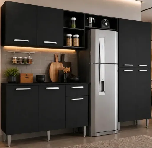 Armário de Cozinha Compacta Pequim UP Multimóveis com Balcão - Preto