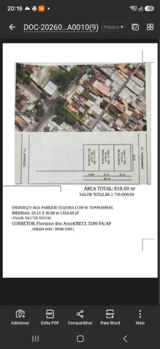 "Esquina Pariquis c/ Tupinambas" - Terreno 29,15 X 30 mts. com 818,60m2 - documento OK