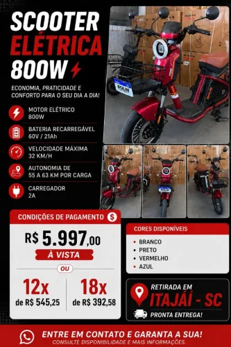 Scooter Elétrica Bolin 800W modelo 1960 0km