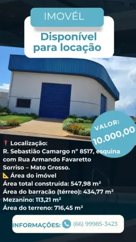 Barracão Galpão 547m2, com 434m2, mesanino 113m2, Jardim Eldorado, Sorriso MT