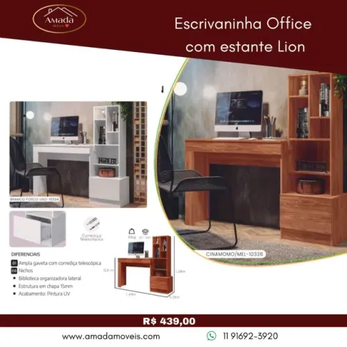 Escrivaninha Office com Estante Lion, a pronta entrega