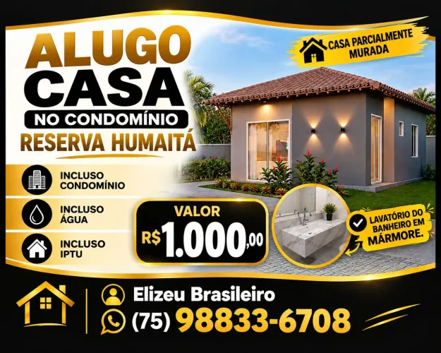 Alugo casa Reserva Humaitá R$ 1.000,00