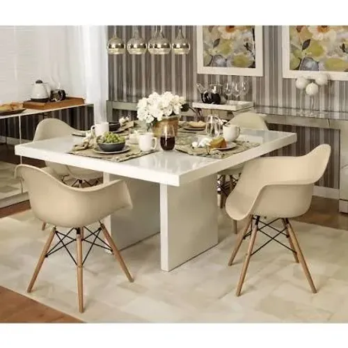 Kit 4 Cadeiras Charles Eames Eiffel Com Braço Bege Pronta ENtrega