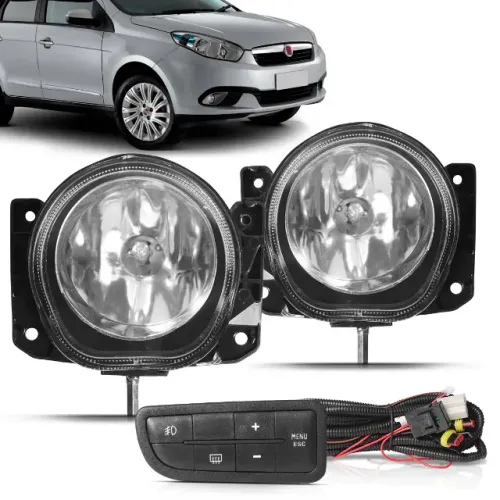 Kit Farol de Milha Neblina Luz Completo Fiat Grand Siena com Botão Original