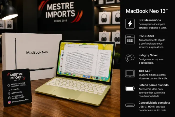 MacBook Neo 13 Polegadas 8GB RAM 512GB SSD Indigo Silver Novo Lacrado