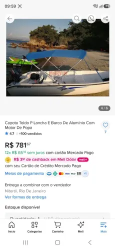 Capota para barco de 5 até 6 metros