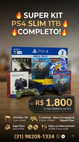  SUPER KIT PLAYSTATION 4 SLIM 1TB - COMPLETO! 