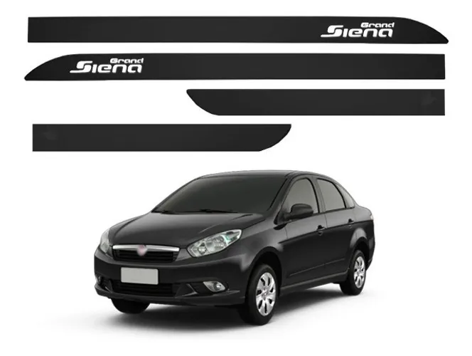Jogo Friso Lateral Facão Fiat Grand Siena 2018 à 2020 - Preto Vulcano