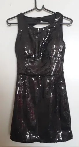 Vestido de Festa Curto Lantejoula Preto Tam 38 