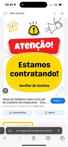 Vaga para auxiliar de cozinha- (Escala 12x36) contratação imediata
