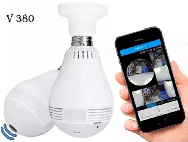 Lâmpada Espiã Câmera Ip Led Wifi Hd Panorâmica 360º Celular